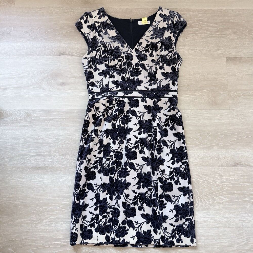 Tory Burch Dayton Velvet Burnout Floral Sheath Dress Blue Cream Sz 6 Whimsigoth